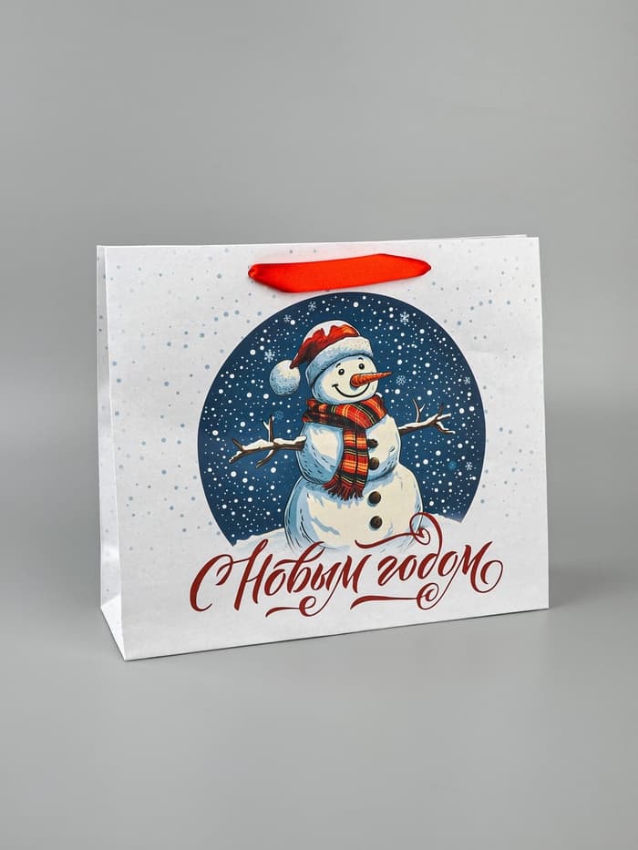 Пакет подарочный крафтовый, «С Новым годом», 30×26×9 см