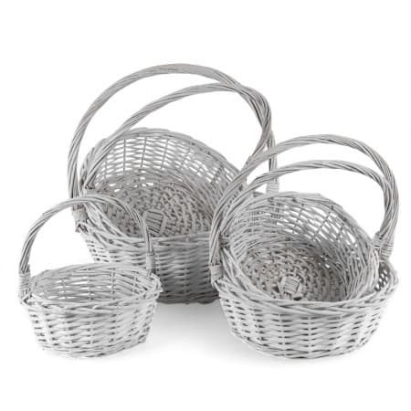 Плетеная корзина с ручкой Ива, Круг Белый D27*H12/30 см