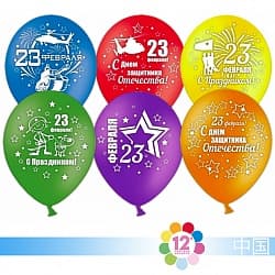 Шар (12''/30 см) 23 февраля №1, Ассорти, пастель, 2 ст