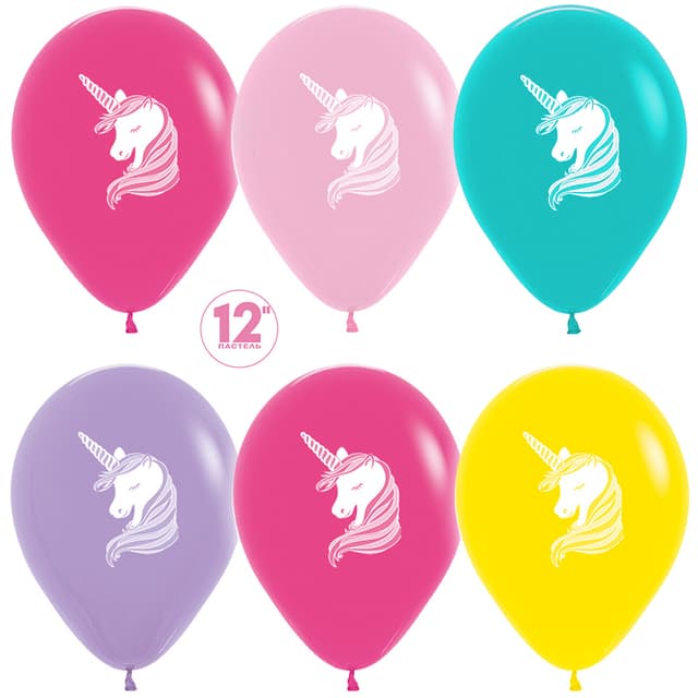 Шар (12''/30 см) Единорог, Ассорти, пастель, 2 ст Шар (12''/30 см) Единорог, Ассорти, пастель, 2 ст