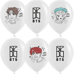 Шар (12''/30 см) K-POP, BTS, Белый, пастель, 2 ст