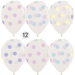 Шар (12''/30 см) Макарунс, Цветные точки, Прозрачный (390), кристалл, 5 ст