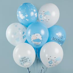Шар (12''/30 см) Ура, Мальчик!, Белый (801)/Голубой (805), пастель, 5 ст