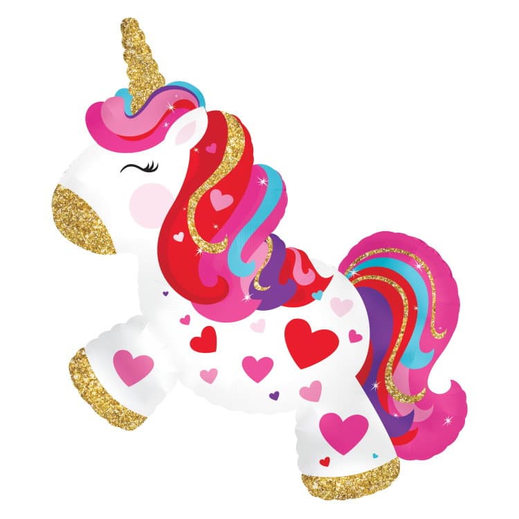 Шар (12"/30см) Мини-фигура, Единорог с сердечками