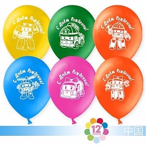 Шар 12"30см С Днем Рождения(Робокоп Поли/ассорти/Пастель/