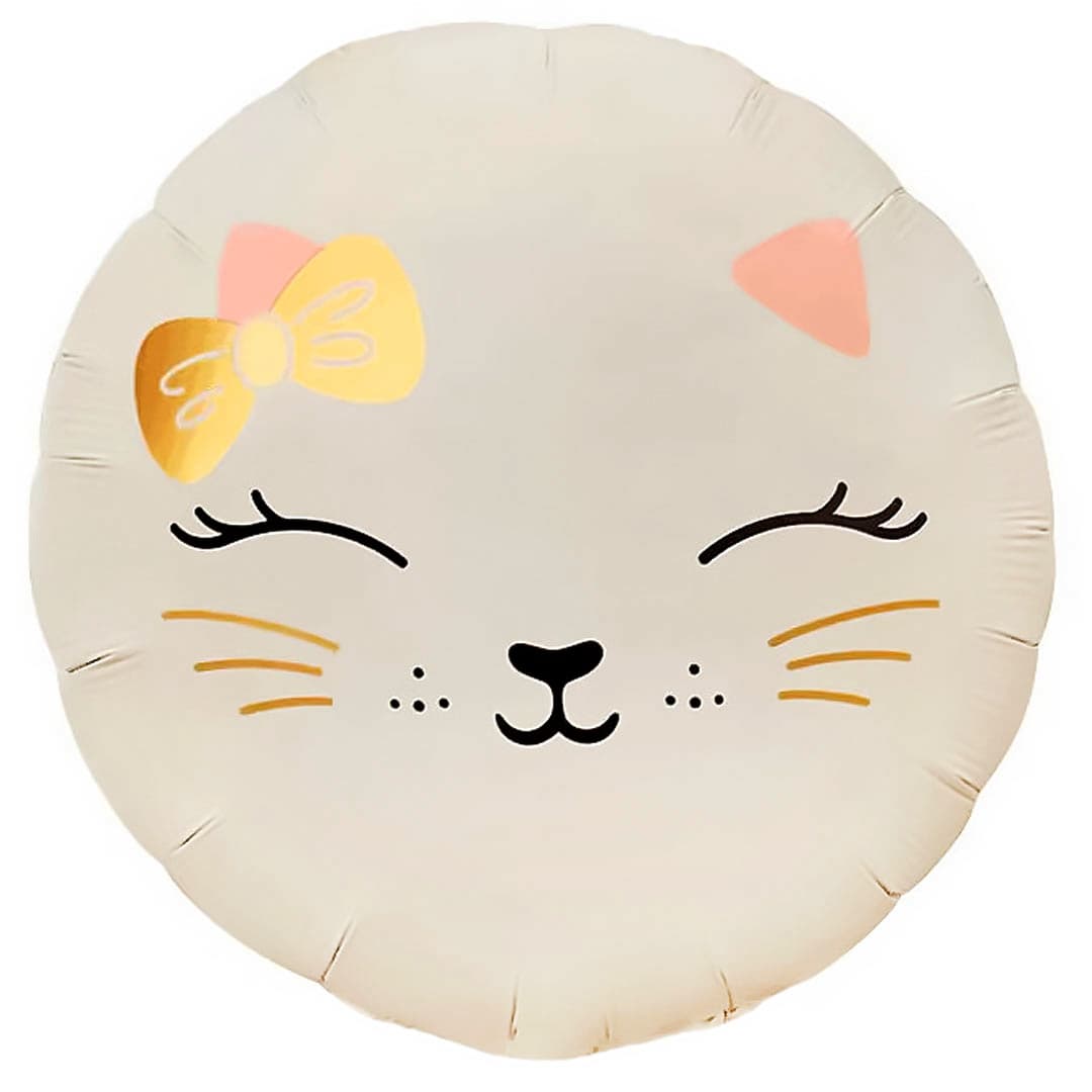 Шар (18''/46 см) Круг, Кошечка с бантом, Кремовый, Сатин