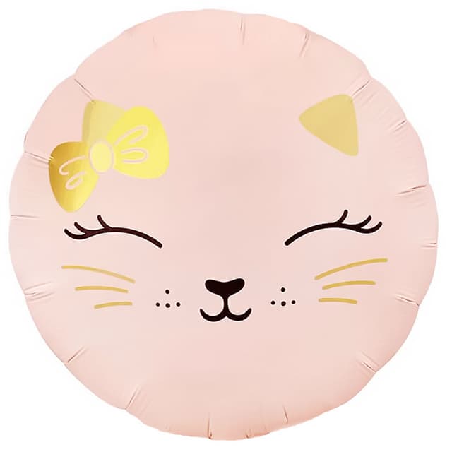 Шар (18''/46 см) Круг, Кошечка с бантом, Розовый, Сатин Шар (18''/46 см) Круг, Кошечка с бантом, Розовый, Сатин