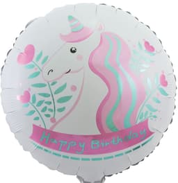 Шар (18''/46 см) Круг, С Днем Рождения (единорог), Белый