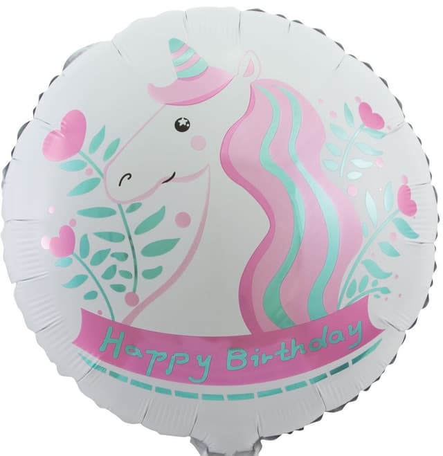 Шар (18''/46 см) Круг, С Днем Рождения (единорог), Белый Шар (18''/46 см) Круг, С Днем Рождения (единорог), Белый