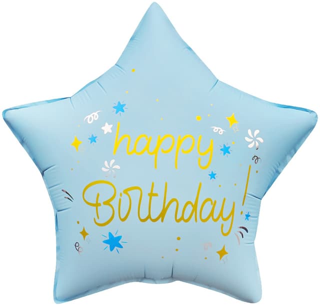 Шар (18''/46 см) Звезда, Happy Birthday (праздничные искры), Голубой, Сатин Шар (18''/46 см) Звезда, Happy Birthday (праздничные искры), Голубой, Сатин