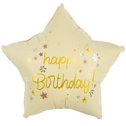 Шар (18''/46 см) Звезда, Happy Birthday (праздничные искры), Кремовый, Сатин