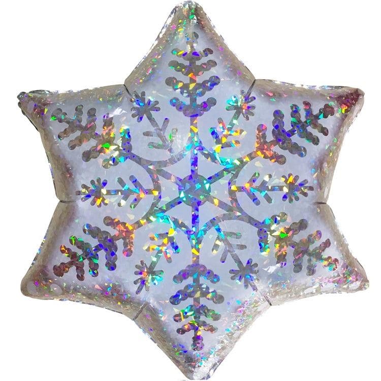 Шар (18"/46см) фигура снежинка, серебро, голография