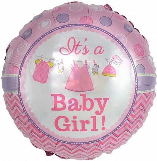 Шар (18"/46см) Круг,С днем рождением малышки!,розовый