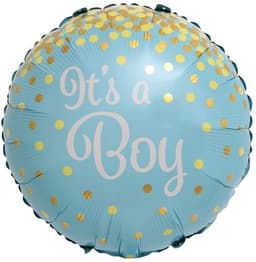 Шар (18"/46см) Круг,С рождением мальчика (золотое конфетти)