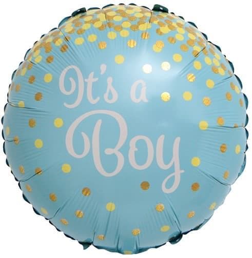 Шар (18"/46см) Круг,С рождением мальчика (золотое конфетти) Шар (18"/46см) Круг,С рождением мальчика (золотое конфетти)