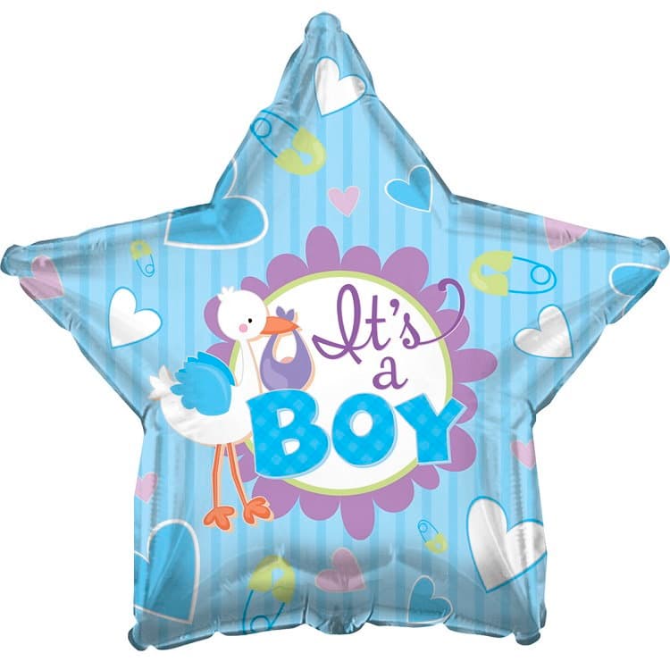 Шар (18"/46см) Звезда, Аист принес мальчика, голубой