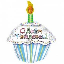 Шар (20"/51см) Фигура, С Днем рождения, (тортик) на русском языке