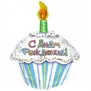 Шар (20"/51см) Фигура, С Днем рождения, (тортик) на русском языке Шар (20"/51см) Фигура, С Днем рождения, (тортик) на русском языке