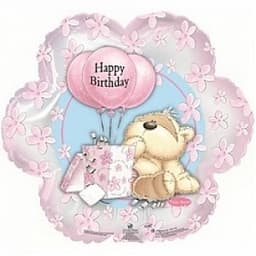 Шар (20"/51см) Фигура, Цветок, С Днем рождения, (мишка с шариками), Розовый