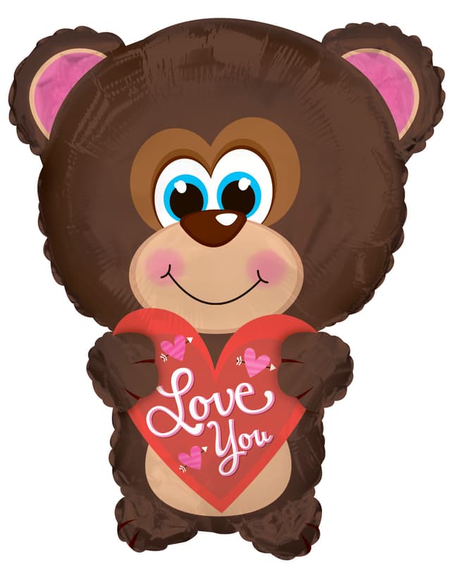 Шар (22''/56 см) Фигура, Голубоглазый мишка с сердцем, Коричневый Шар (22''/56 см) Фигура, Голубоглазый мишка с сердцем, Коричневый