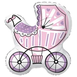 Шар (29"/74см) Фигура, Коляска для девочки, розовый