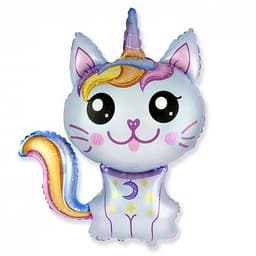 Шар (35"/89 см) Фигура,Котенок-единорог голубой