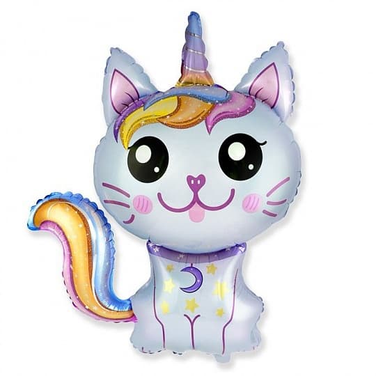 Шар (35"/89 см) Фигура,Котенок-единорог голубой Шар (35"/89 см) Фигура,Котенок-единорог голубой