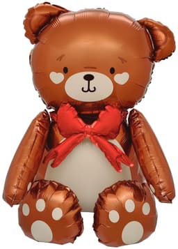 Шар 3D (28''/71 см) Фигура, Сидячий мишка с бантиком, Коричневый, Сатин (Только для воздуха)