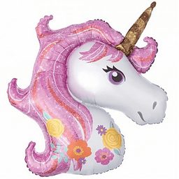 Шар (46"/117см) Фигура,Голова Единорога,розовый