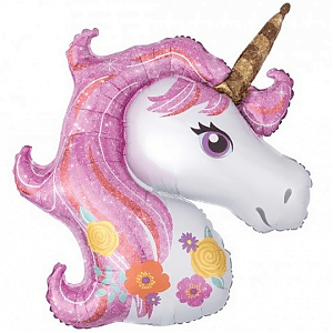 Шар (46"/117см) Фигура,Голова Единорога,розовый Шар (46"/117см) Фигура,Голова Единорога,розовый