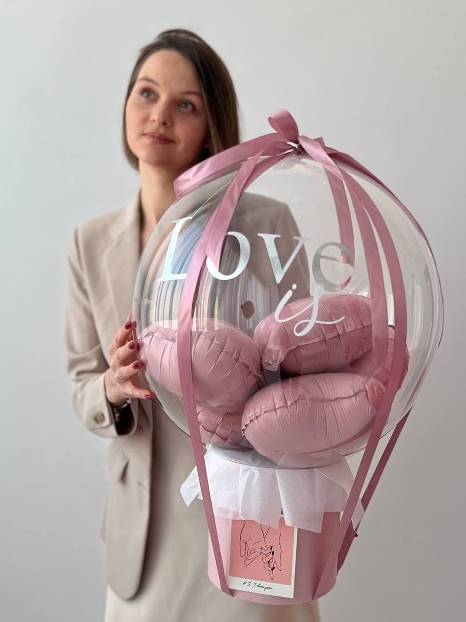 Шар баблс в шляпной коробке «Розовая коробка»