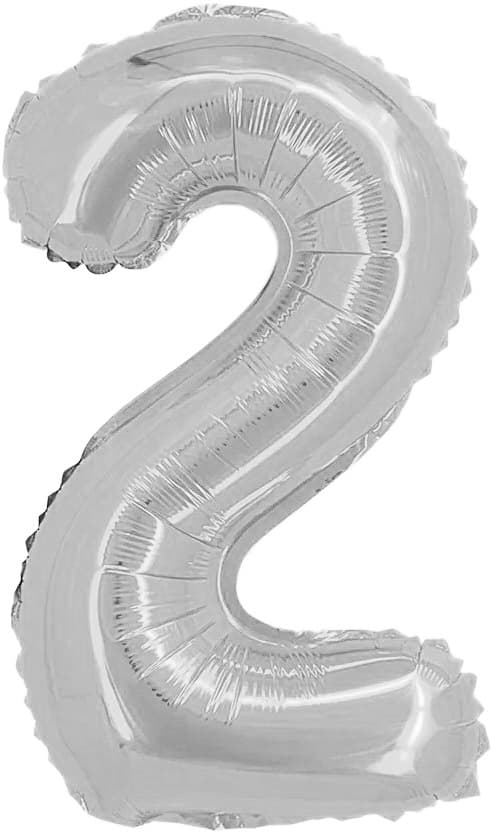 Шар с клапаном (16''/41 см) Мини-цифра, 2, Серебро