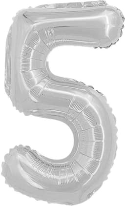 Шар с клапаном (16''/41 см) Мини-цифра, 5, Серебро