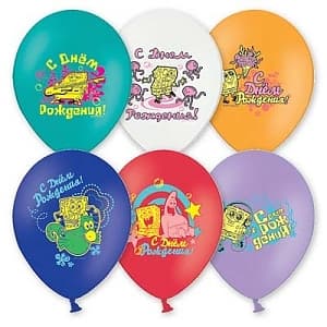 Шар с рис 14" С ДР Губка Боб 3цв