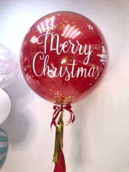 Шар стеклянный красный с круглым конфетти золото (шар в шаре) 60 см