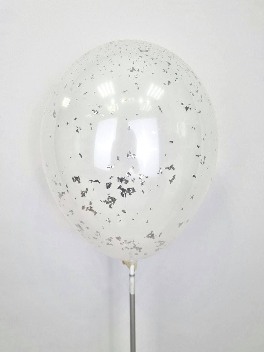 Шар стеклянный (шар в шаре) белый с конфетти блестки серебро 30см