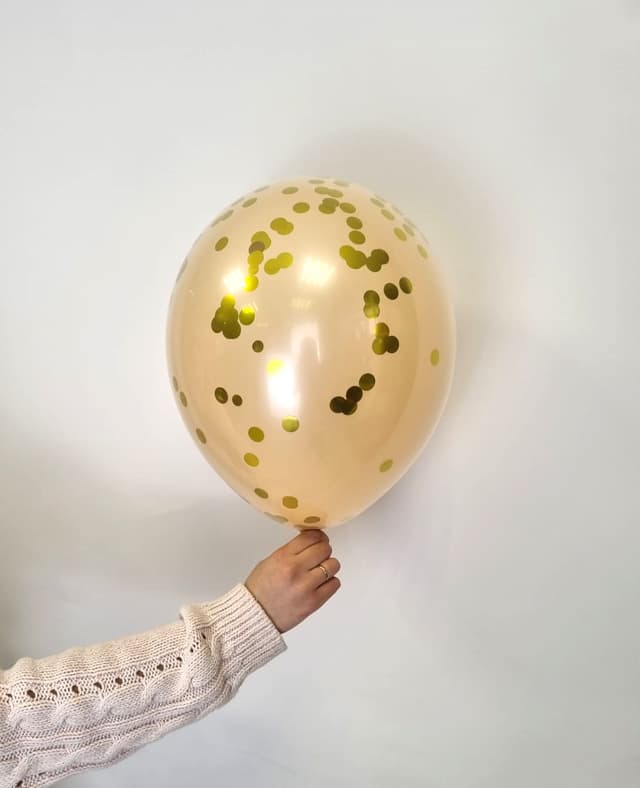 Шар стеклянный (шар в шаре) персик с конфетти золото 30 см Шар стеклянный (шар в шаре) персик с конфетти золото 30 см