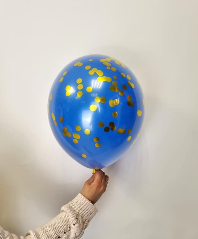 Шар стеклянный (шар в шаре) синий с конфетти золото 30 см Шар стеклянный (шар в шаре) синий с конфетти золото 30 см