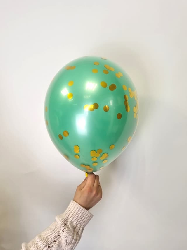 Шар стеклянный (шар в шаре) зеленый с конфетти золото 30 см Шар стеклянный (шар в шаре) зеленый с конфетти золото 30 см