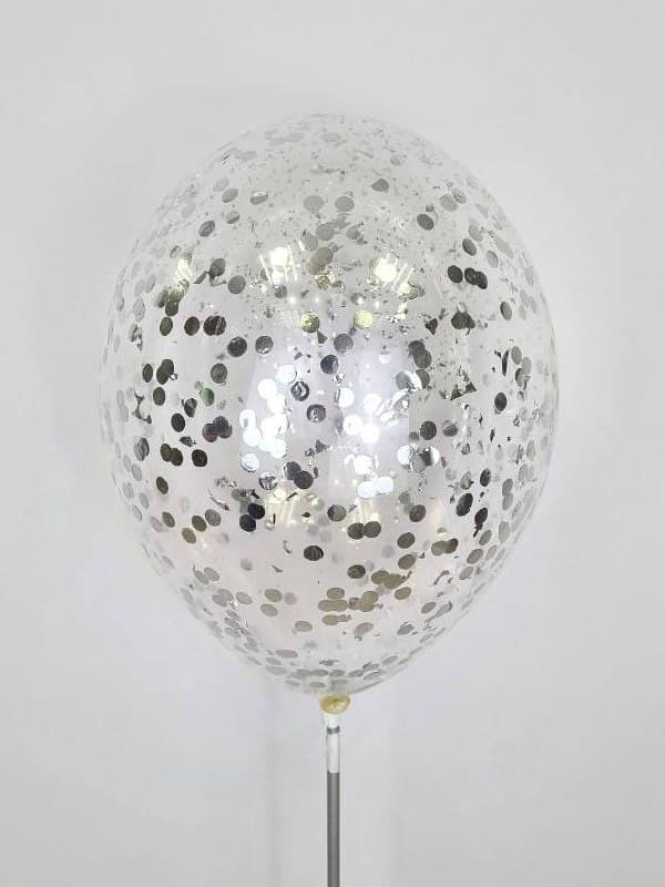 Шарик с конфетти блестки и круги (серебро) Шарик с конфетти блестки и круги (серебро)