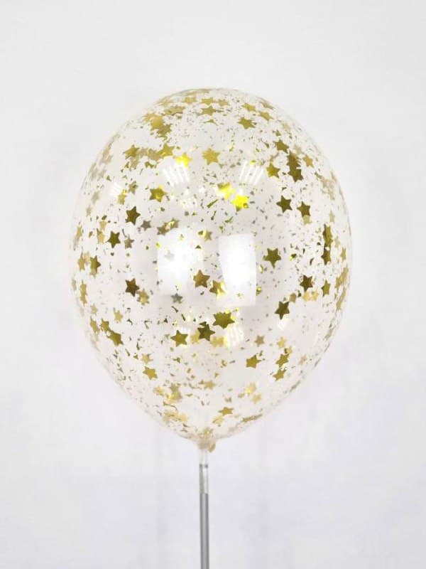 Шарик с конфетти блестки и звезды (золото) Шарик с конфетти блестки и звезды (золото)