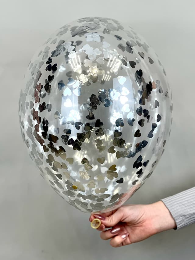 Шарик с конфетти сердца (серебряные) Шарик с конфетти сердца (серебряные)