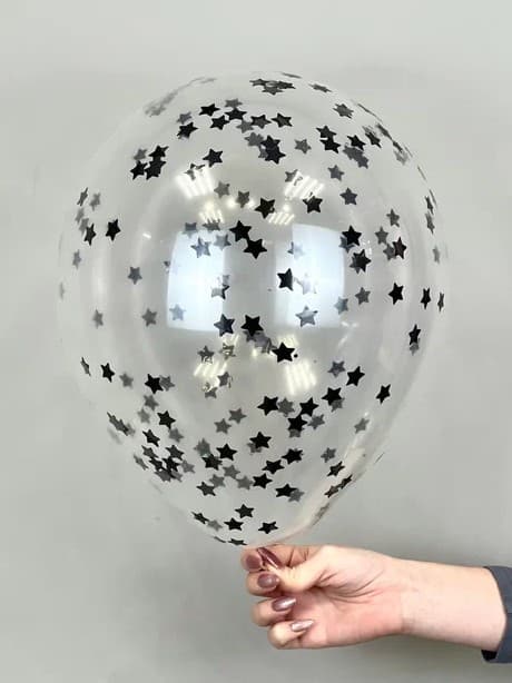 Шарик с конфетти звезды (Черный)