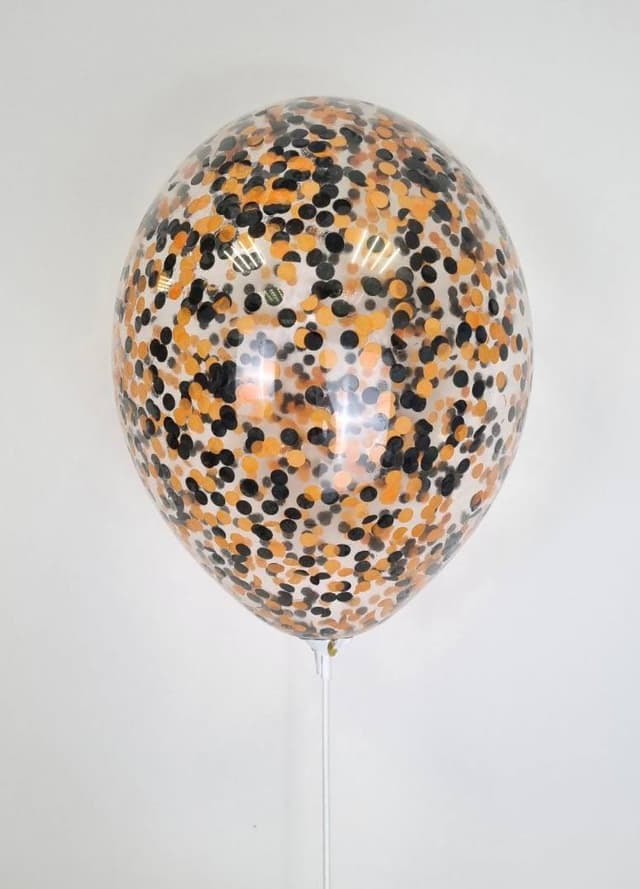 Шарик с круглым конфетти тишью (черно-оранжевый микс) Шарик с круглым конфетти тишью (черно-оранжевый микс)