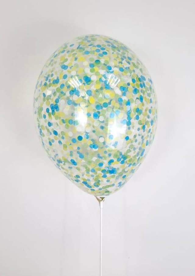 Шарик с круглым конфетти тишью (салатовый микс) Шарик с круглым конфетти тишью (салатовый микс)