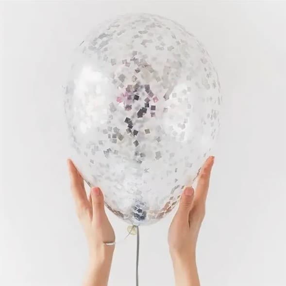 Шарик с квадратным конфетти (серебро) Шарик с квадратным конфетти (серебро)