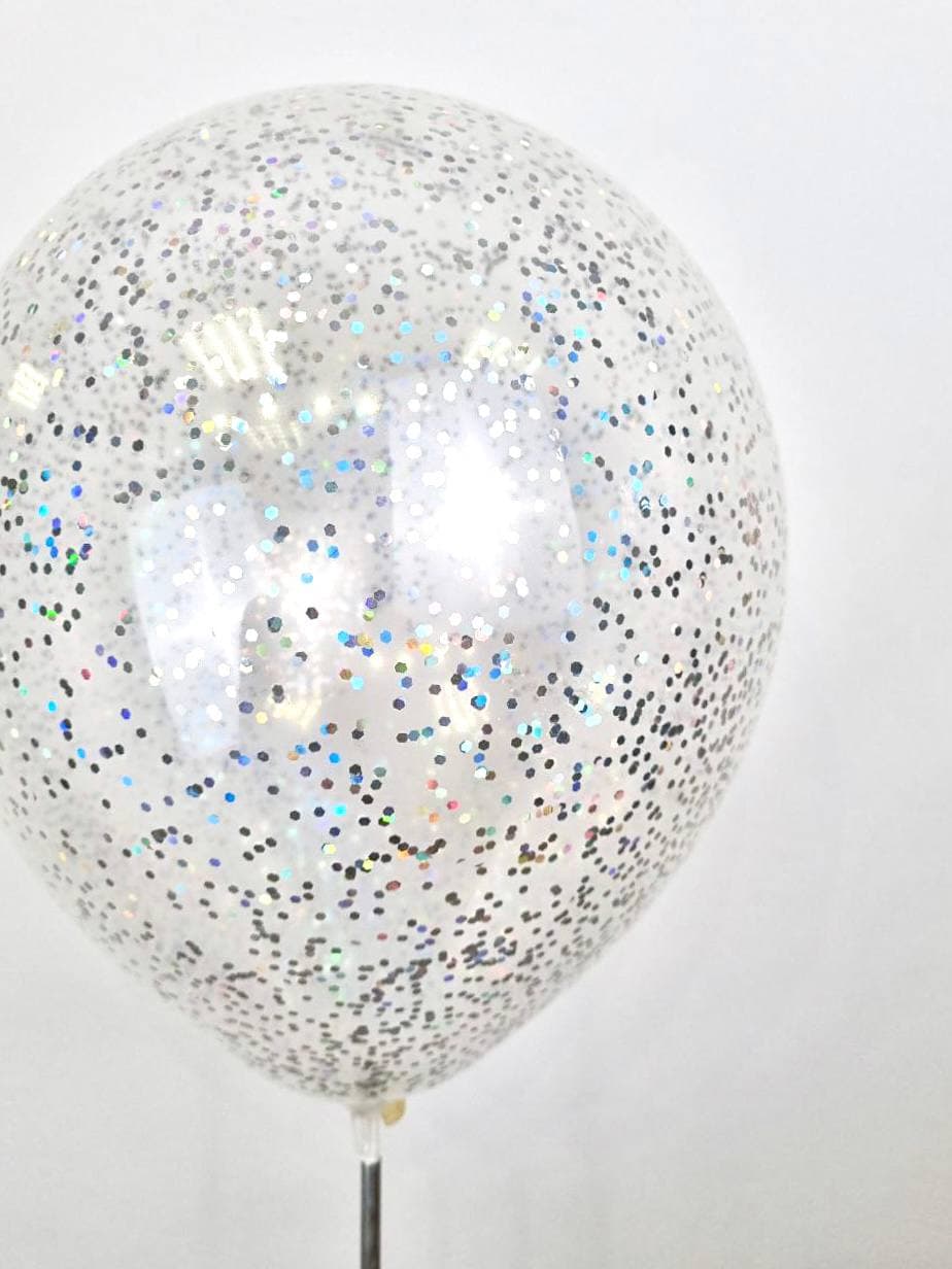 Шарик с шестигранным конфетти (серебро голография)