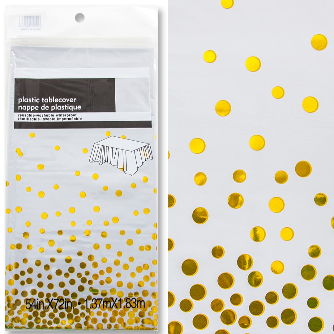 Скатерть одноразовая, Конфетти, Белый/Золото, Металлик, 137*183 см