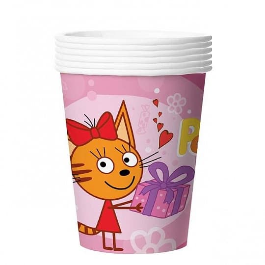 Стаканы Три Кота, розовый 225мл/ 6 шт