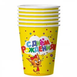 Стаканы Три Кота, желтый 225мл/ 6 шт